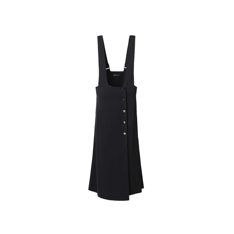 sdeer圣迪奥女装时尚休闲通勤复古压褶拼接黑色背带裙S242Z2901