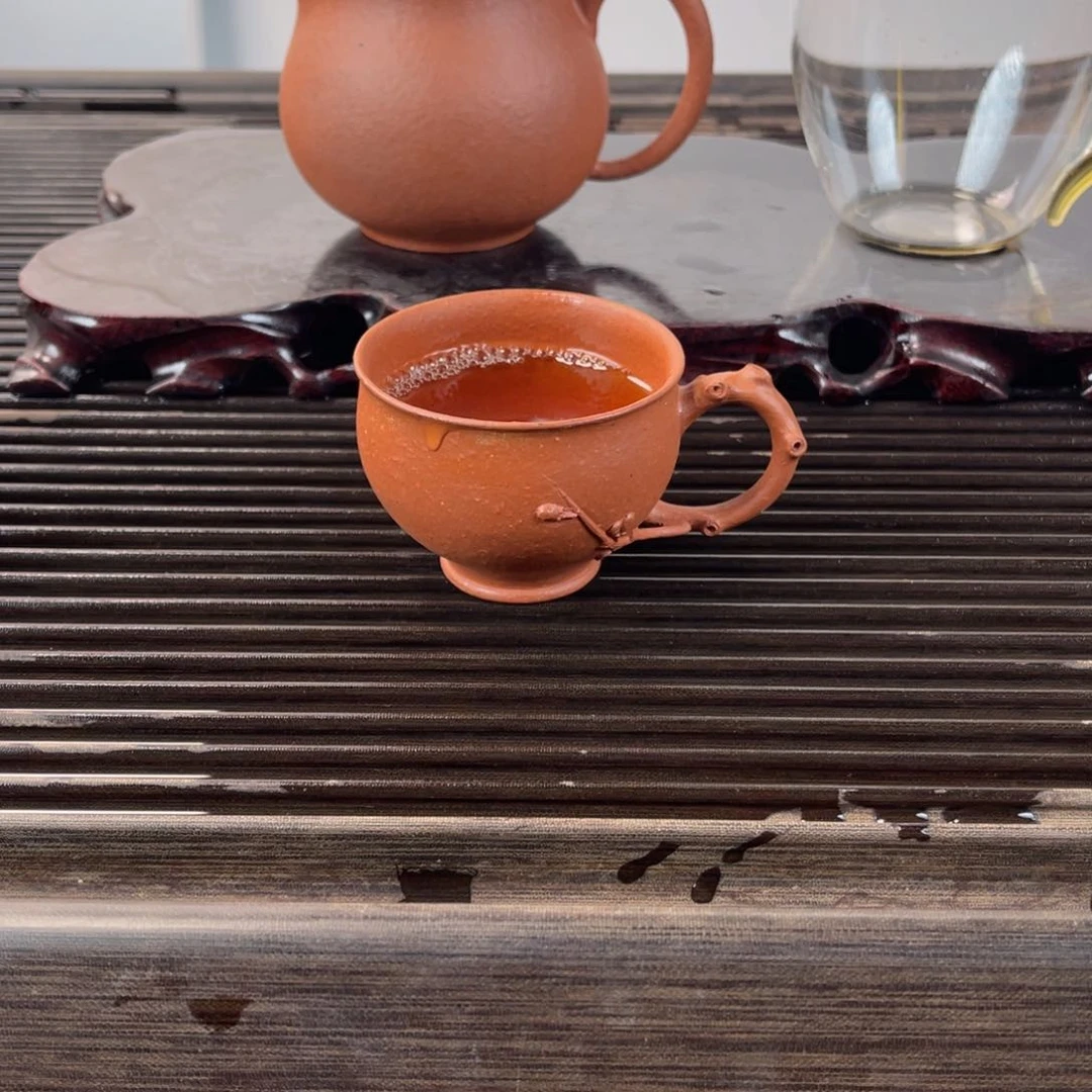 紫砂茶杯生砂，朱泥