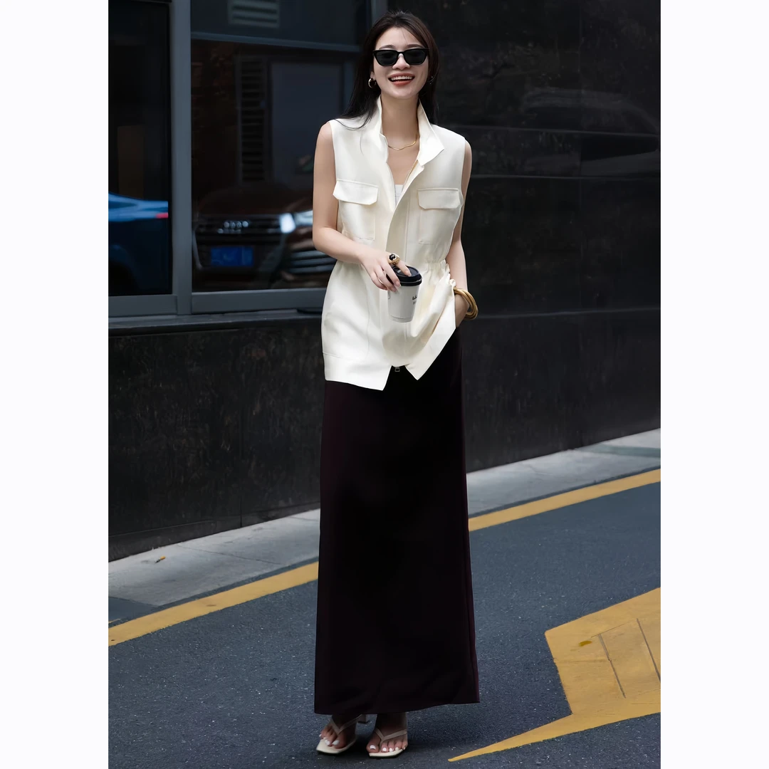 ZEROYK港风复古套装女2025夏季新款西装马甲外套开叉半身裙两件套