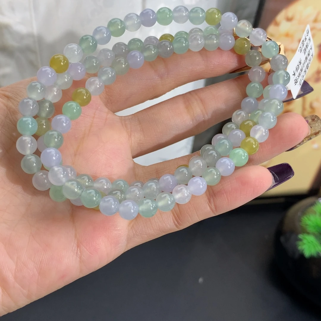 翡翠未镶嵌手串卡6冰胶多宝项链