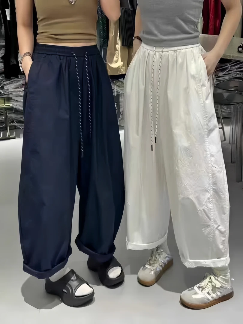 【女人家】8507夏季新款休闲宽松起球裤韩系洋气薄款九分裤