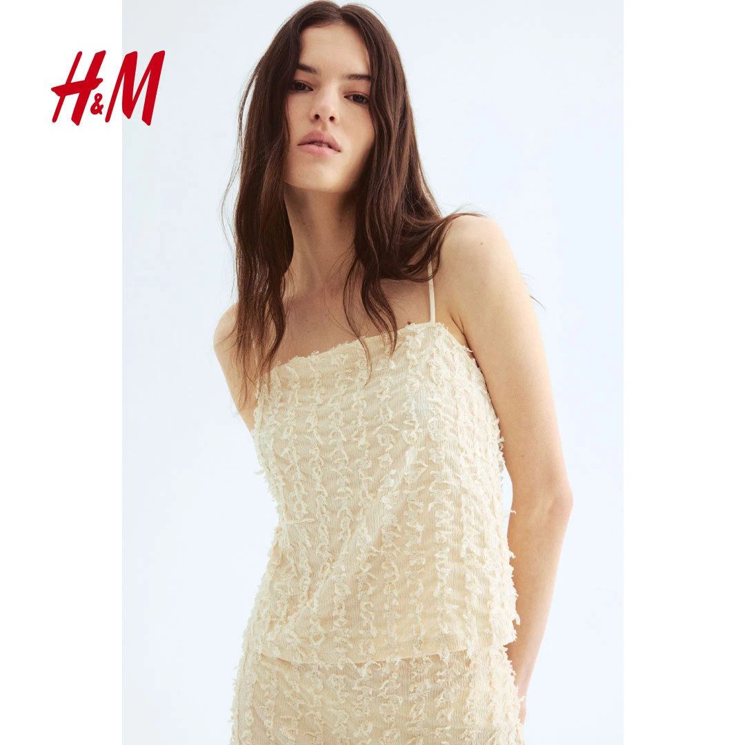 HM2025春夏新款时尚平直领口散线汗布吊带上衣1293141