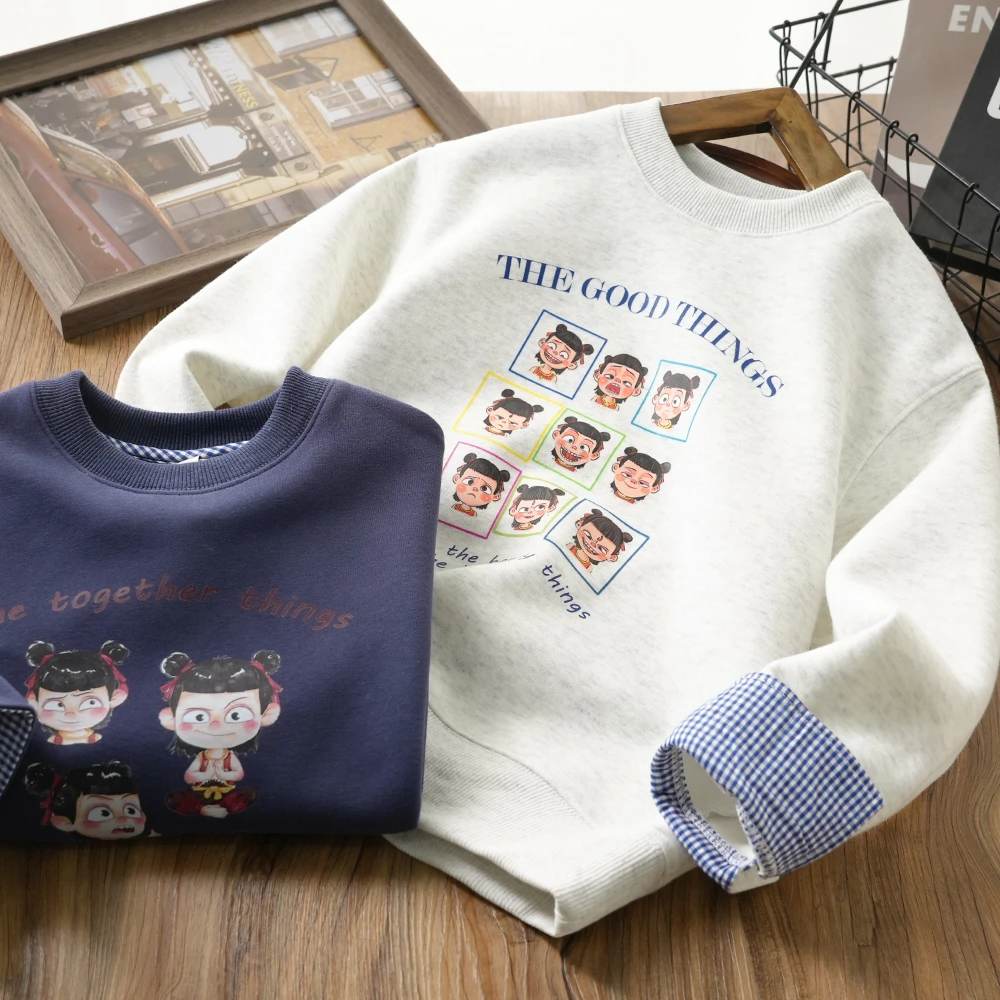 春季新款儿童洋气时尚休闲哪吒印花衬衣袖男童百搭卫衣MT25023