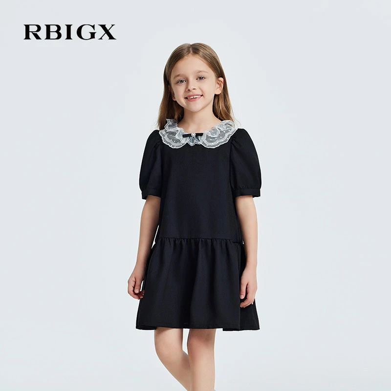 【商场同款】RBIGX瑞比克26夏季新款蕾丝翻领泡泡袖连衣裙LY5BR2690