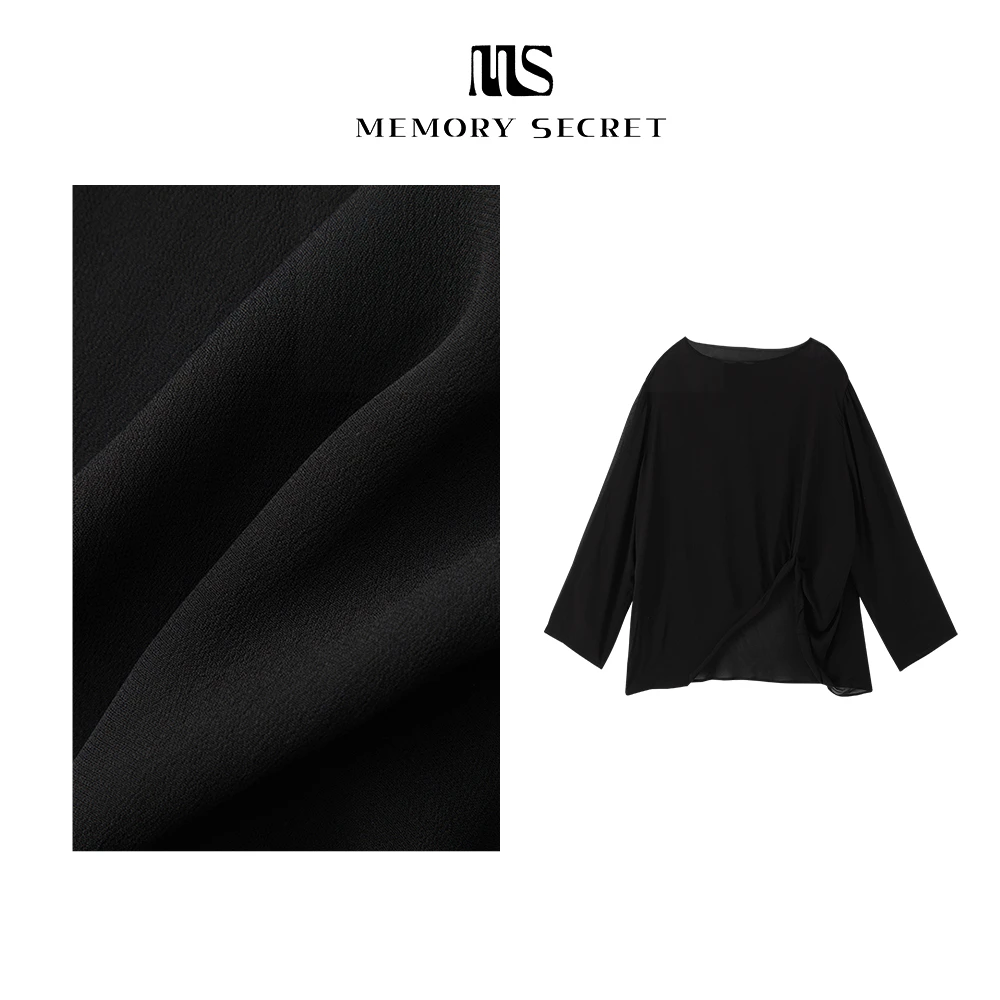 【MS】夜色 星亿不规则夏季简约长袖小衫长袖开叉圆领WG25XT06845