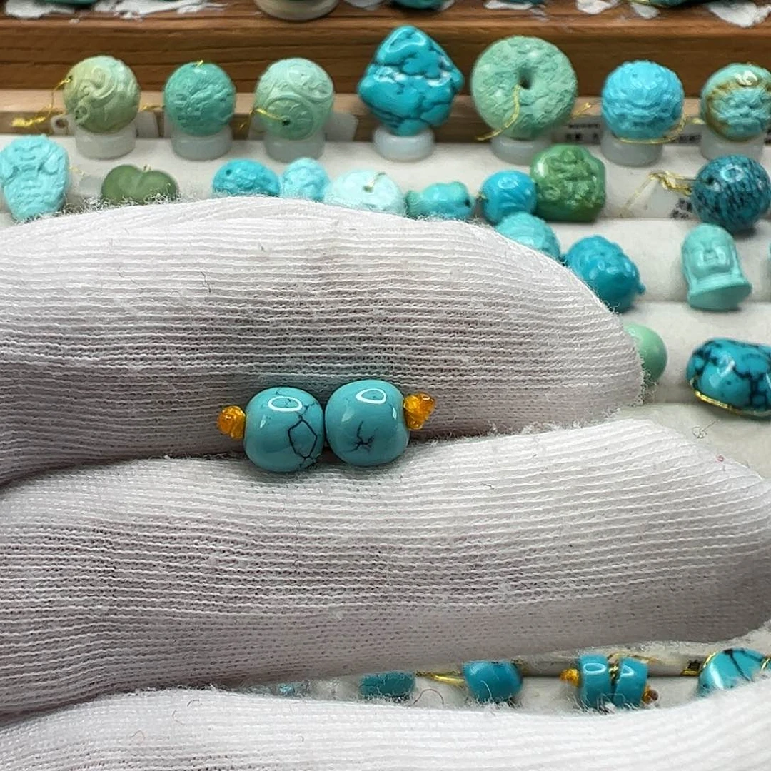 绿松石老型对珠 未镶嵌