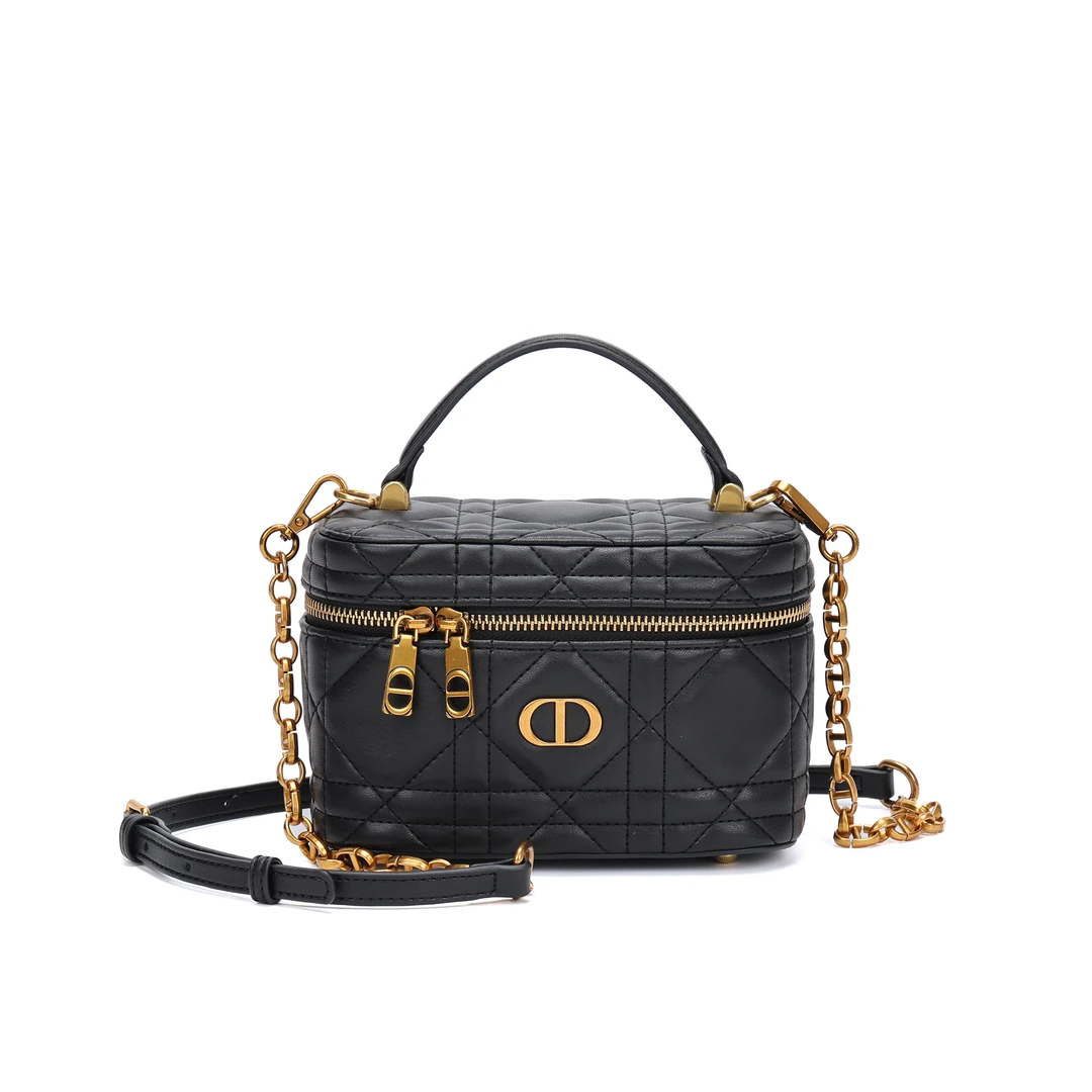 【工厂直销】2025新款手提化妆盒子包单肩斜挎链条手提包HK2558黑色