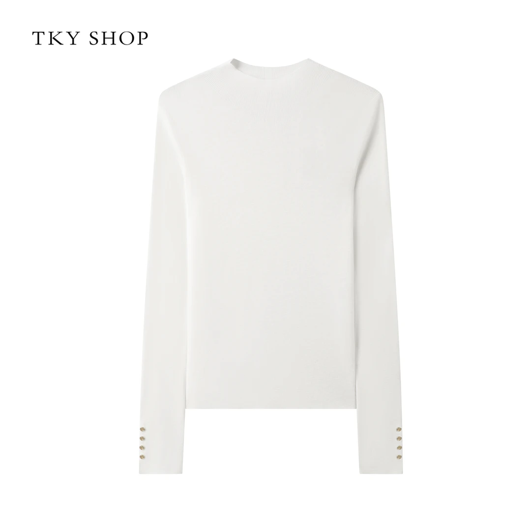 TKYSHOP精致通勤白色打底慵懒绵羊毛圆领静奢针织衫 10H1MA00D371