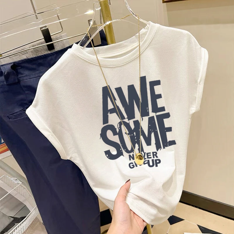 小飞袖正肩短袖t恤女夏季2025新款设计感百搭显瘦圆领白色上衣潮