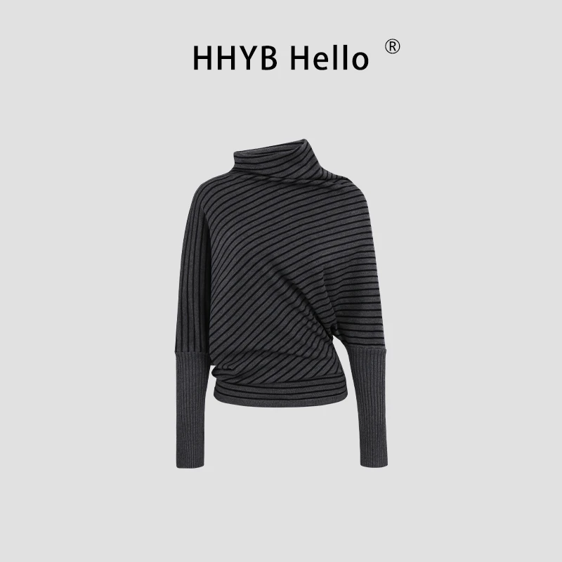 HHYB Hello条纹针织收腰蝙蝠袖毛衣慵懒高级感套头上衣女M1536
