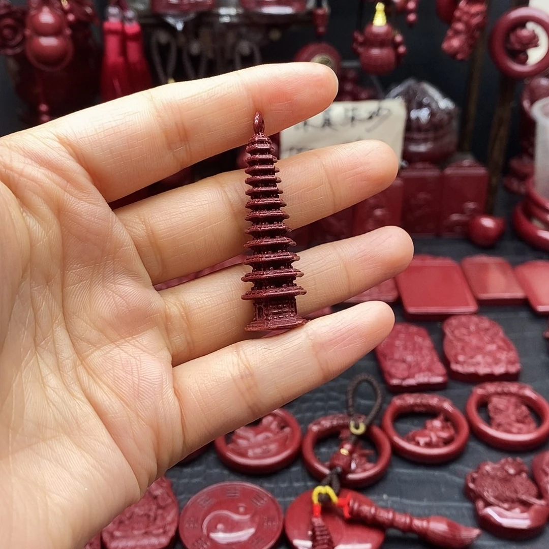 天然辰砂文昌塔钥匙扣