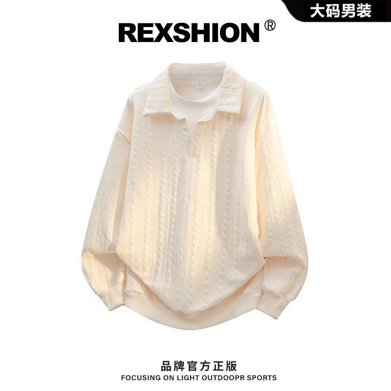 REXSHION2025秋季新款提花翻领卫衣男韩系慵懒休闲宽松百搭上衣男