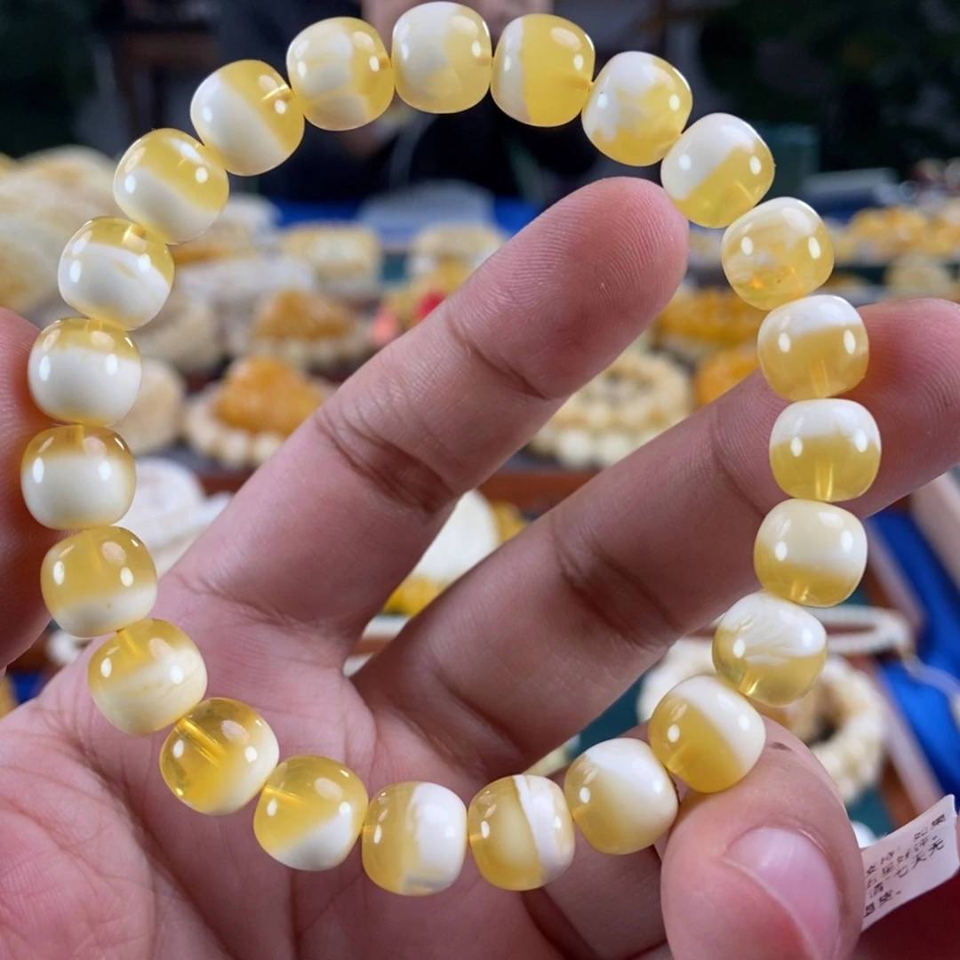 琥珀未镶嵌珠宝奇石9+金白聚宝盆同料串11.92