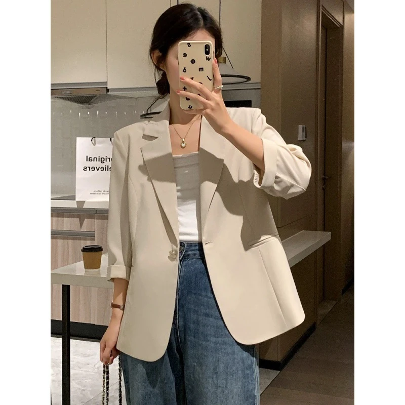 米色西装外套女小个子短款2025春夏季新款韩版高级感七分袖薄西服