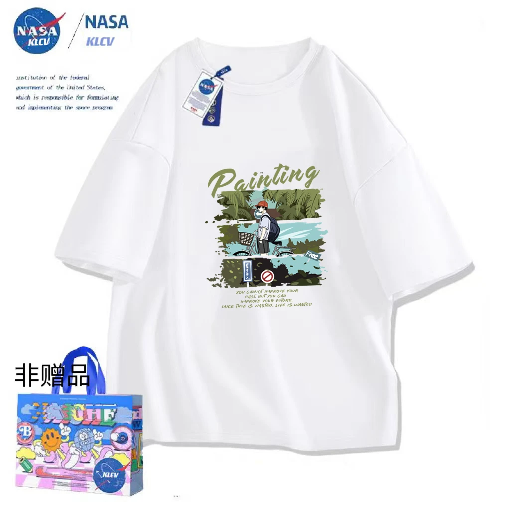 NASA联名T恤男女同款短袖夏季潮牌印花针织宽松休闲网红美式简约