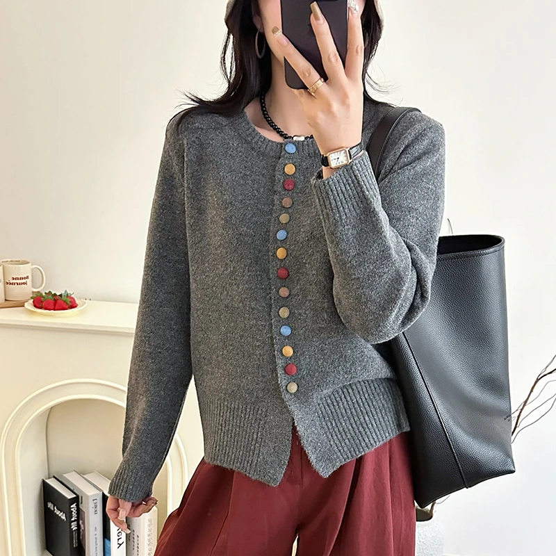 5018气质百搭毛衣针织开衫女新款外搭洋气小个子上衣针织纯色