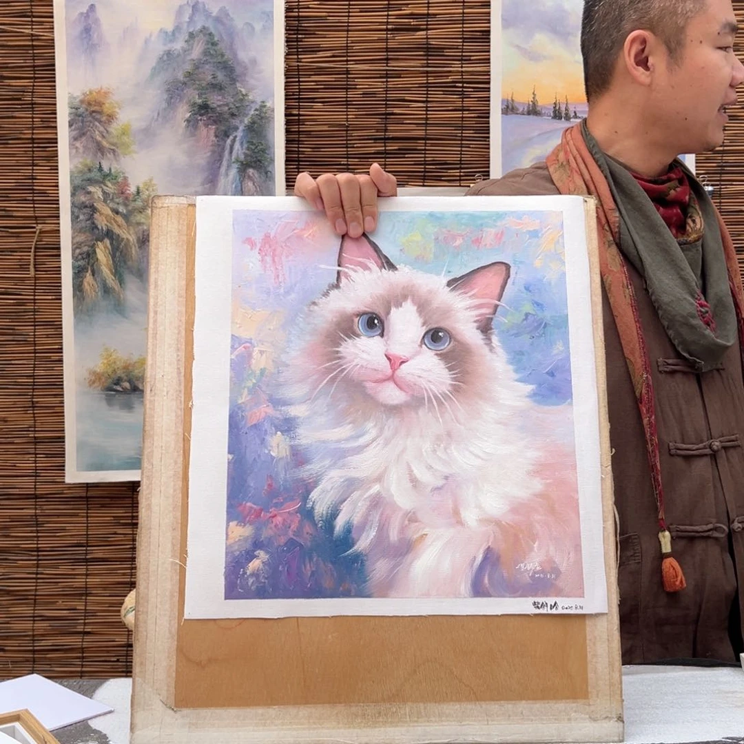 油画行路人小院绘画作品竞拍