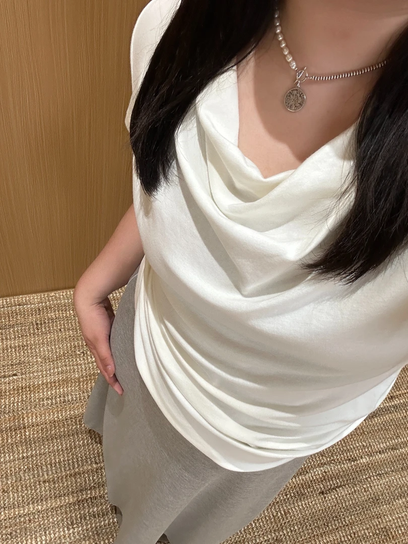 TAOJIA FAMILY【纯色荡领t】夏季通勤性感风韩版大码白色t恤SRS0001