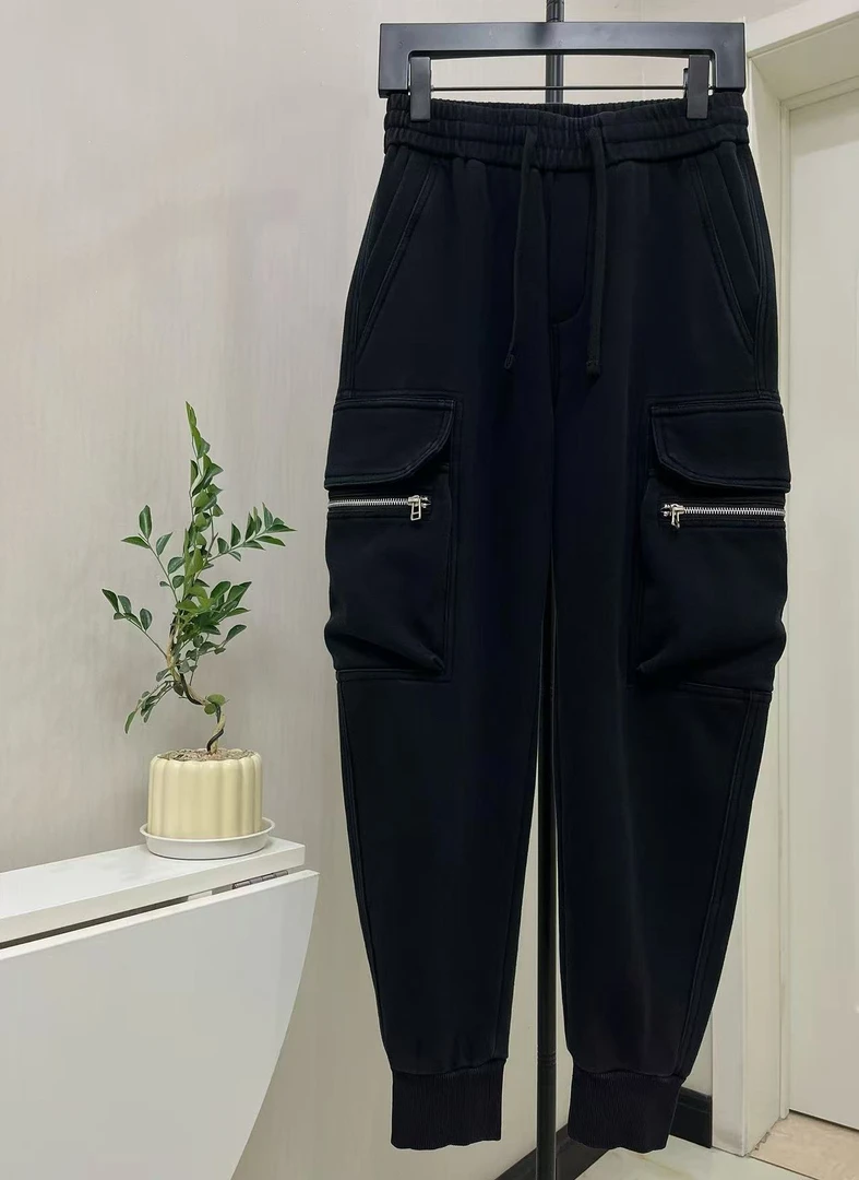 潮范工装休闲裤男冬季黑色加厚潮牌宽松百搭拉链松紧束脚哈伦卫裤