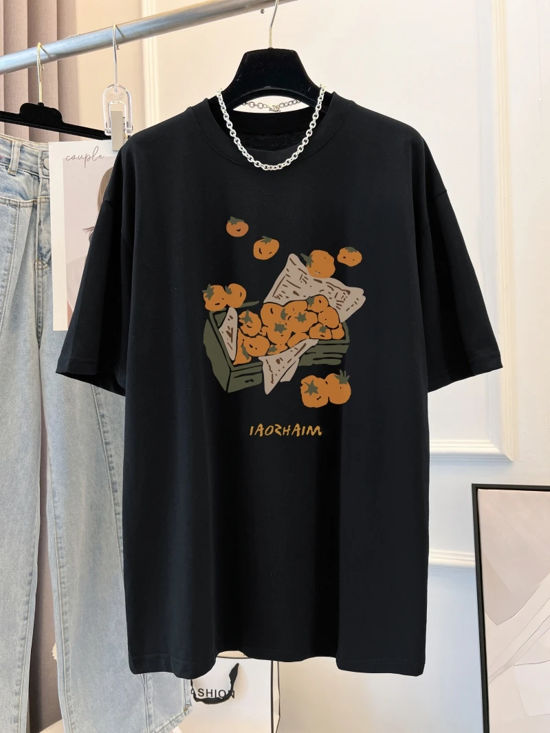 2025年春夏新款棉精梳纯棉印花夏装短袖T恤女孕妇装宽松打底衫