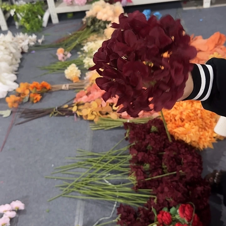 20支仿真酒红单支特价绣球54片