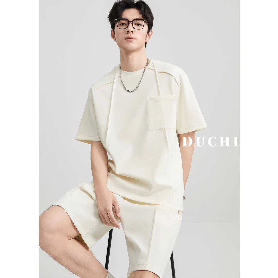 独驰男装一整套运动套装夏季25新款高级设计感休闲宽松短袖T恤男