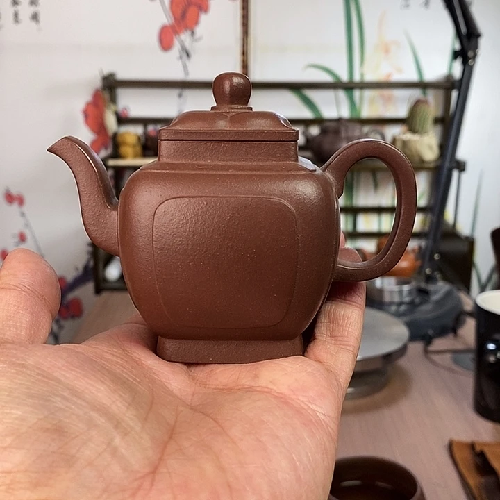 原矿紫泥手工制作四方夺魁壶150cc