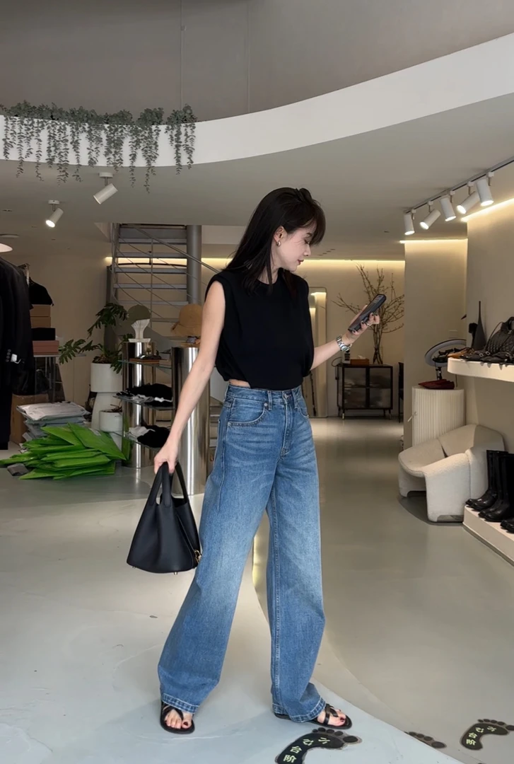 【名衣扬】浅浅~窄版直筒裤百搭春夏新款N803高腰显瘦时尚