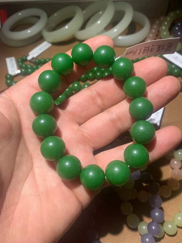 京鸿精选 卡14mm满绿菠菜绿色手工定制 114