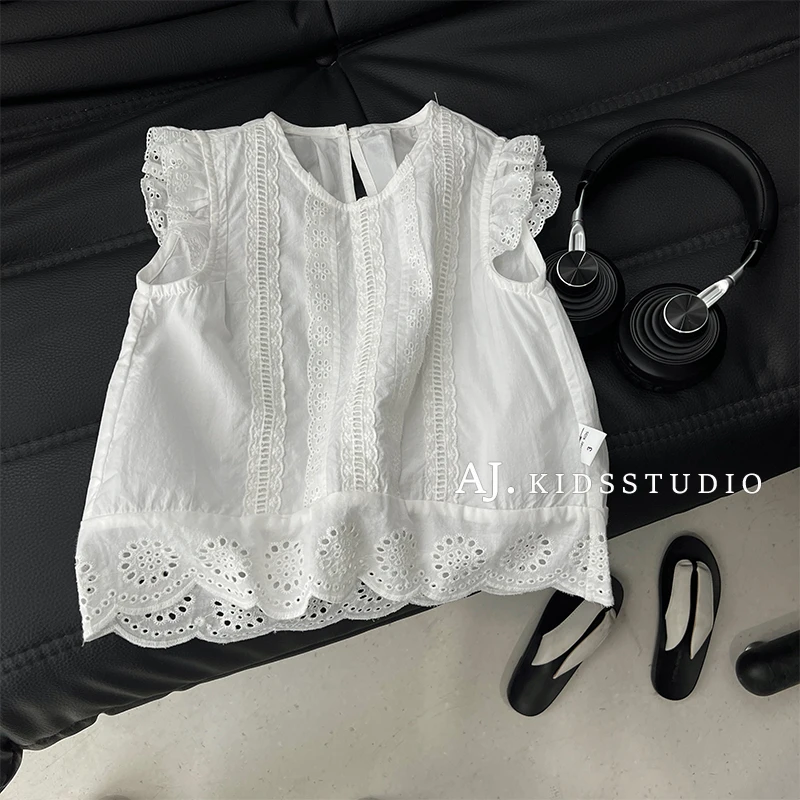 在仓【布蕾甜茶】阿卷夏女童时尚简约纯色蕾丝清新无袖背心MPG6281