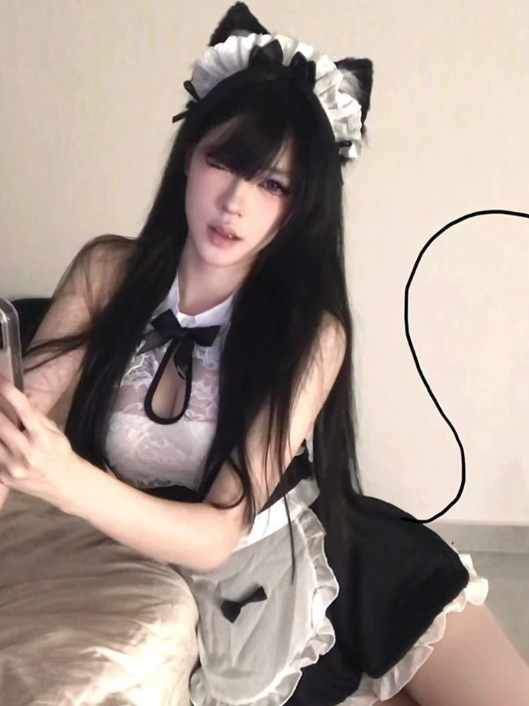 【小野奈子】纯欲可爱小猫cos女仆套装蕾丝黑色