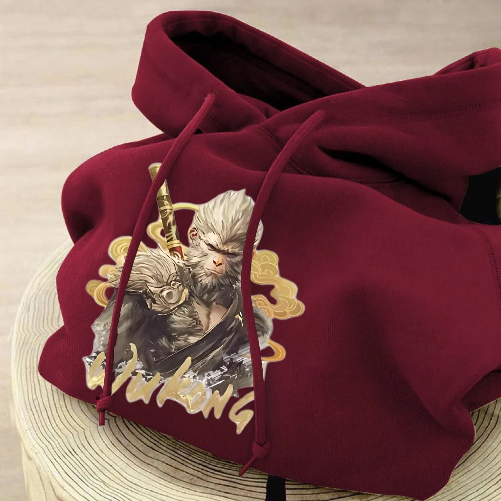 保暖中国风黑神话悟空长袖儿童红色加厚连帽卫衣新款秋冬宽松上衣