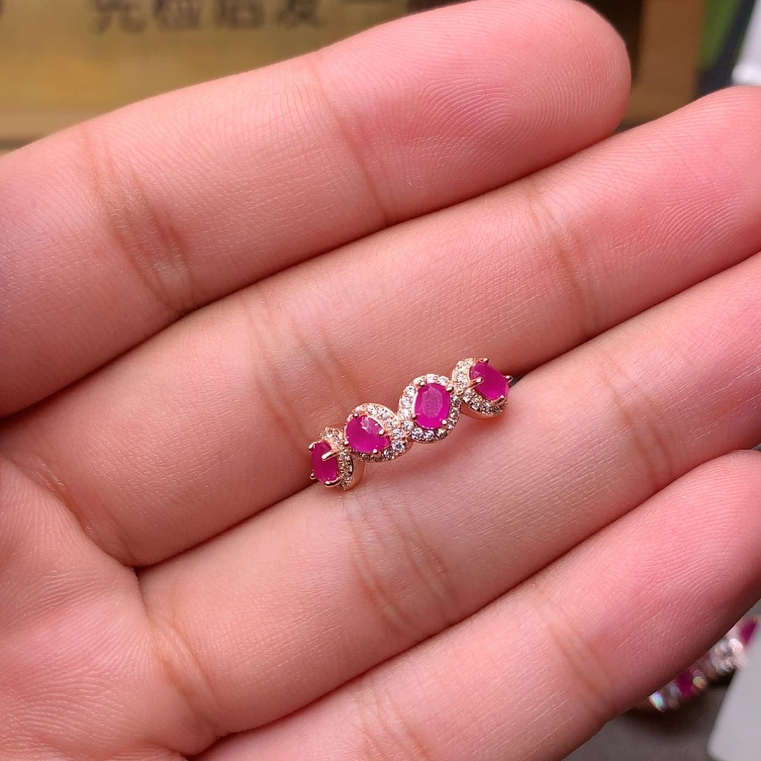 红宝石戒指银S925镶嵌