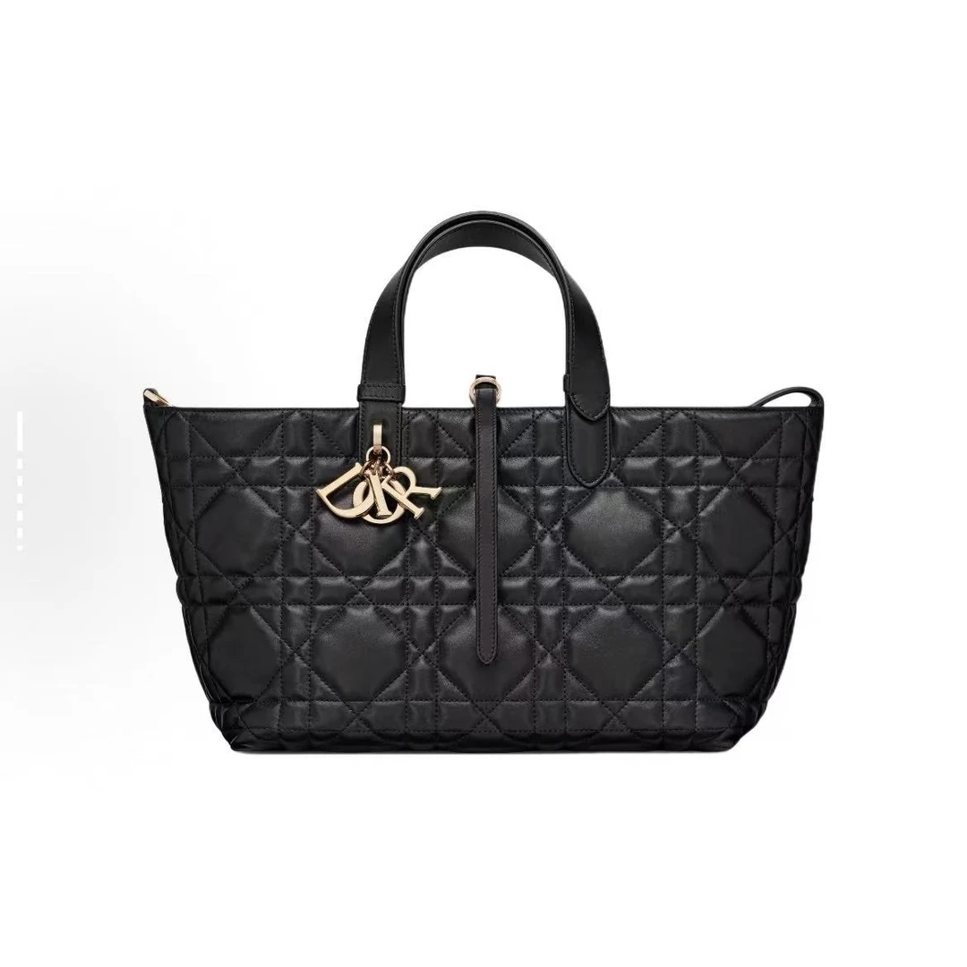 DIOR/迪奥【全新代购】Toujours 横版中号藤格纹黑色手提单肩包