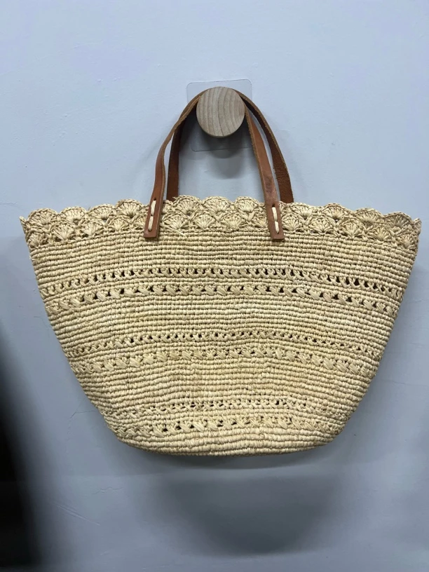 【日常】拉菲草手工编织包包 原色皮肩带手提款