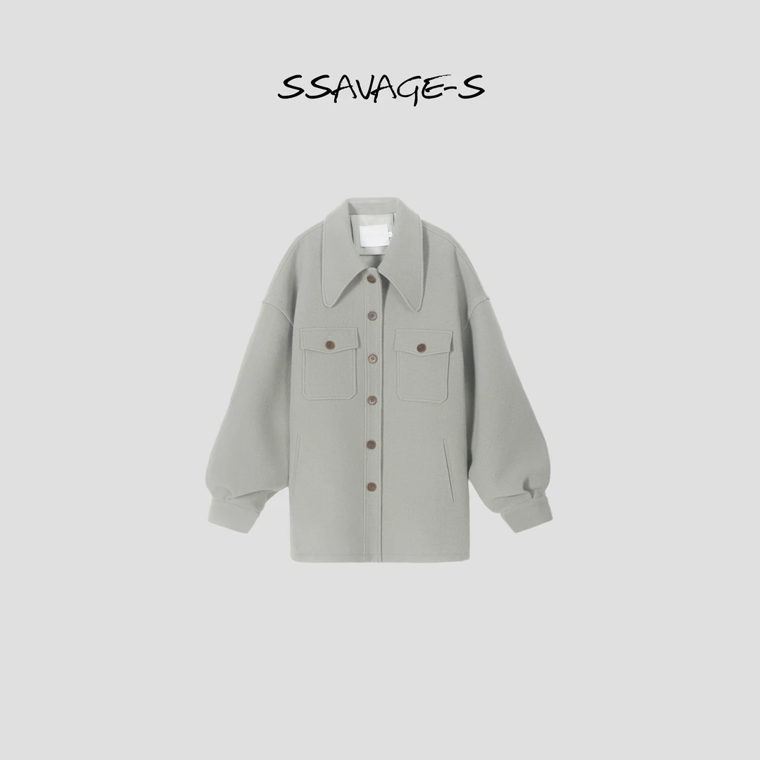 SSAVAGE“乔治敦学院”学院风美丽诺羊毛呢衬衫式外套 SS90462