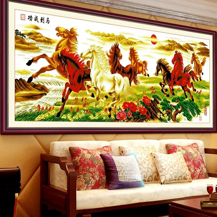 【爆款】纯手工绣好的十字绣大气刺绣成品经典马到成功客厅装饰挂画