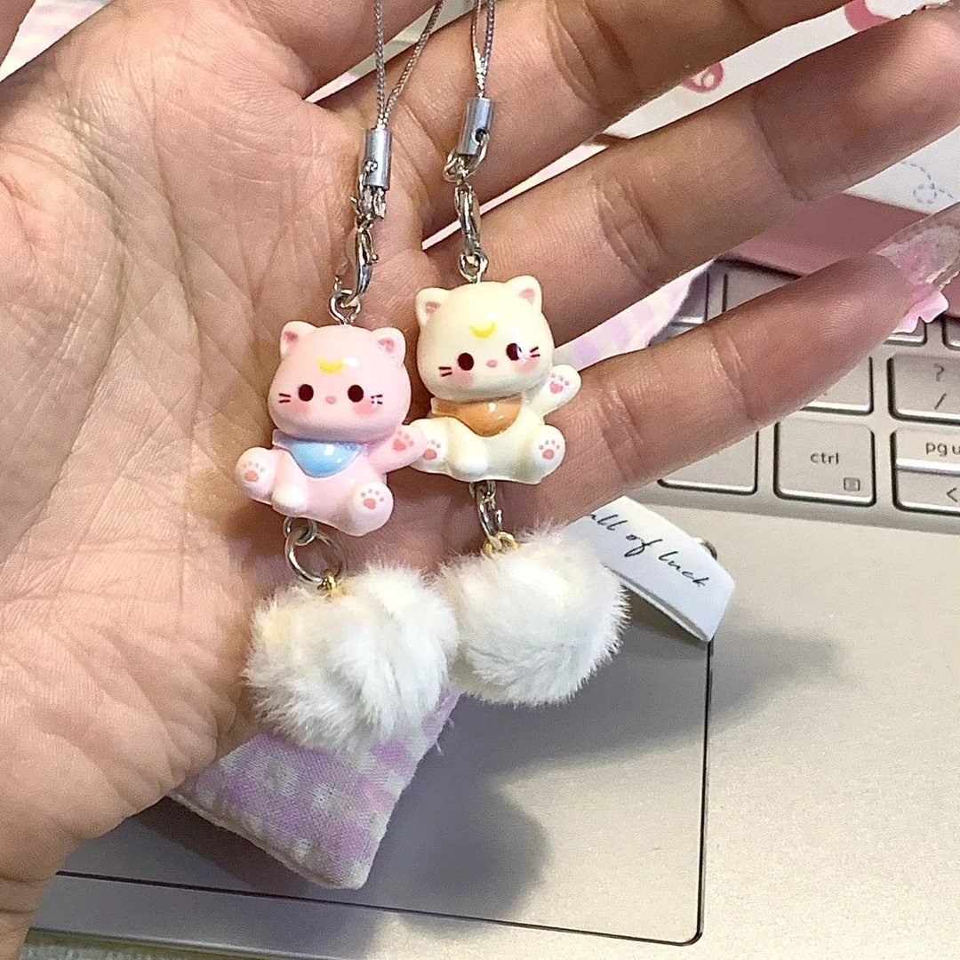 新款卡通小猫手机链可爱树脂钥匙扣少女学生包包挂件情侣闺蜜礼物
