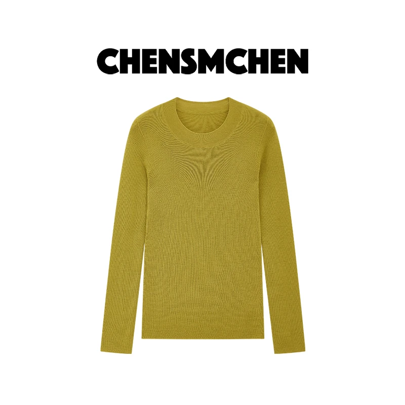 CHENSMCHEN 100绵羊毛圆领长袖针织衫女时尚休闲打底衫CSZ6129MN