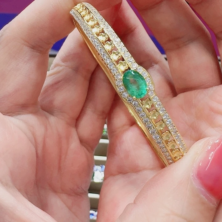 祖母绿手镯银S925镶嵌