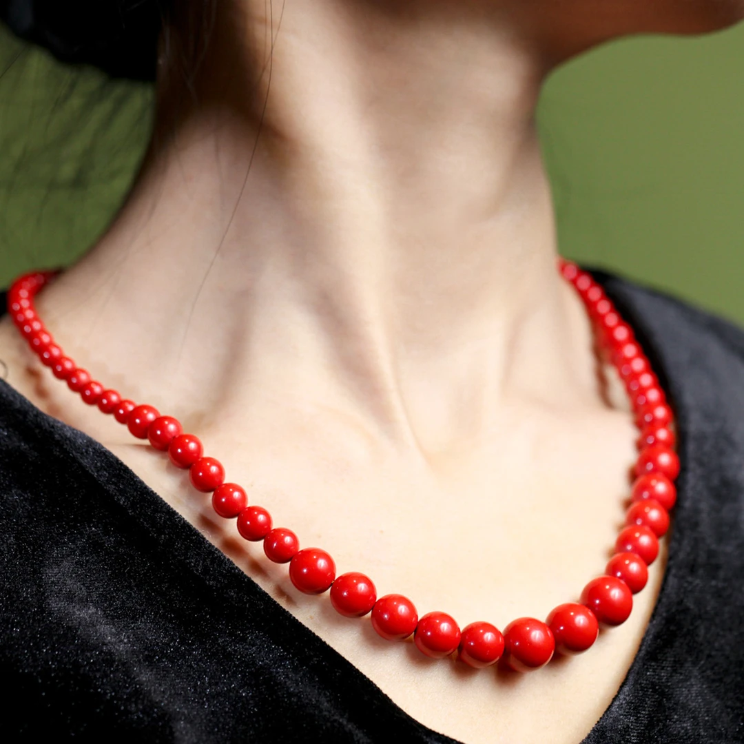 含辰砂工艺品美伢【灼华】6-12mm朱砂塔链设计本命女款 QT23XL0052J