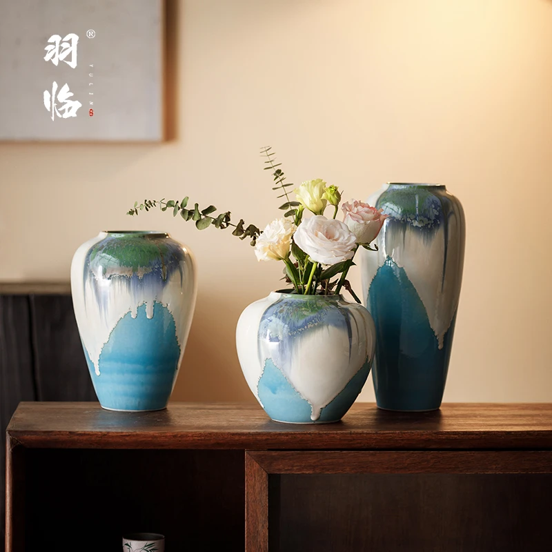 景德镇陶瓷花瓶唐彩复古插花器窑变流釉新中式家用插干花鲜花陶罐