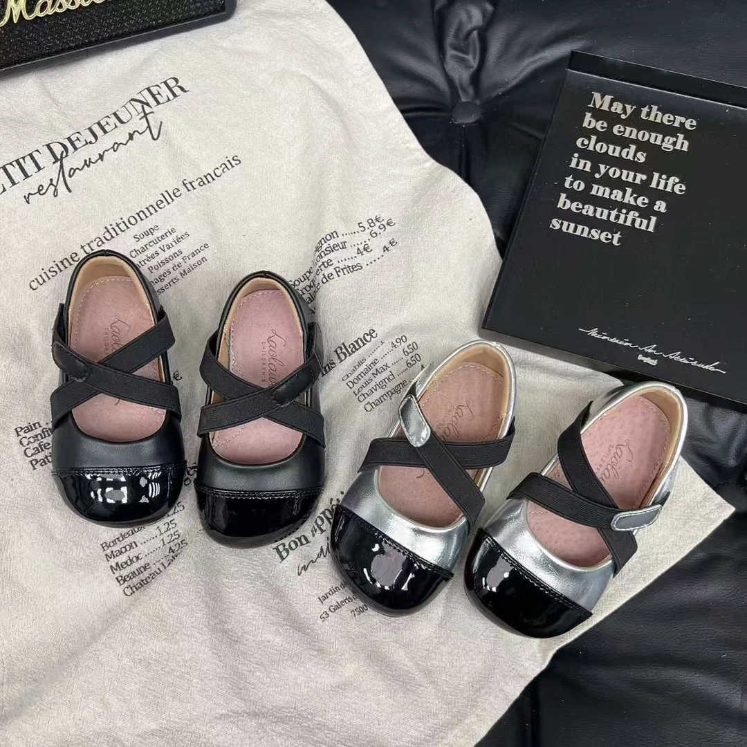女童皮鞋儿童奶奶鞋子复古交叉带女孩芭蕾单鞋宝宝软底鞋LLWN135