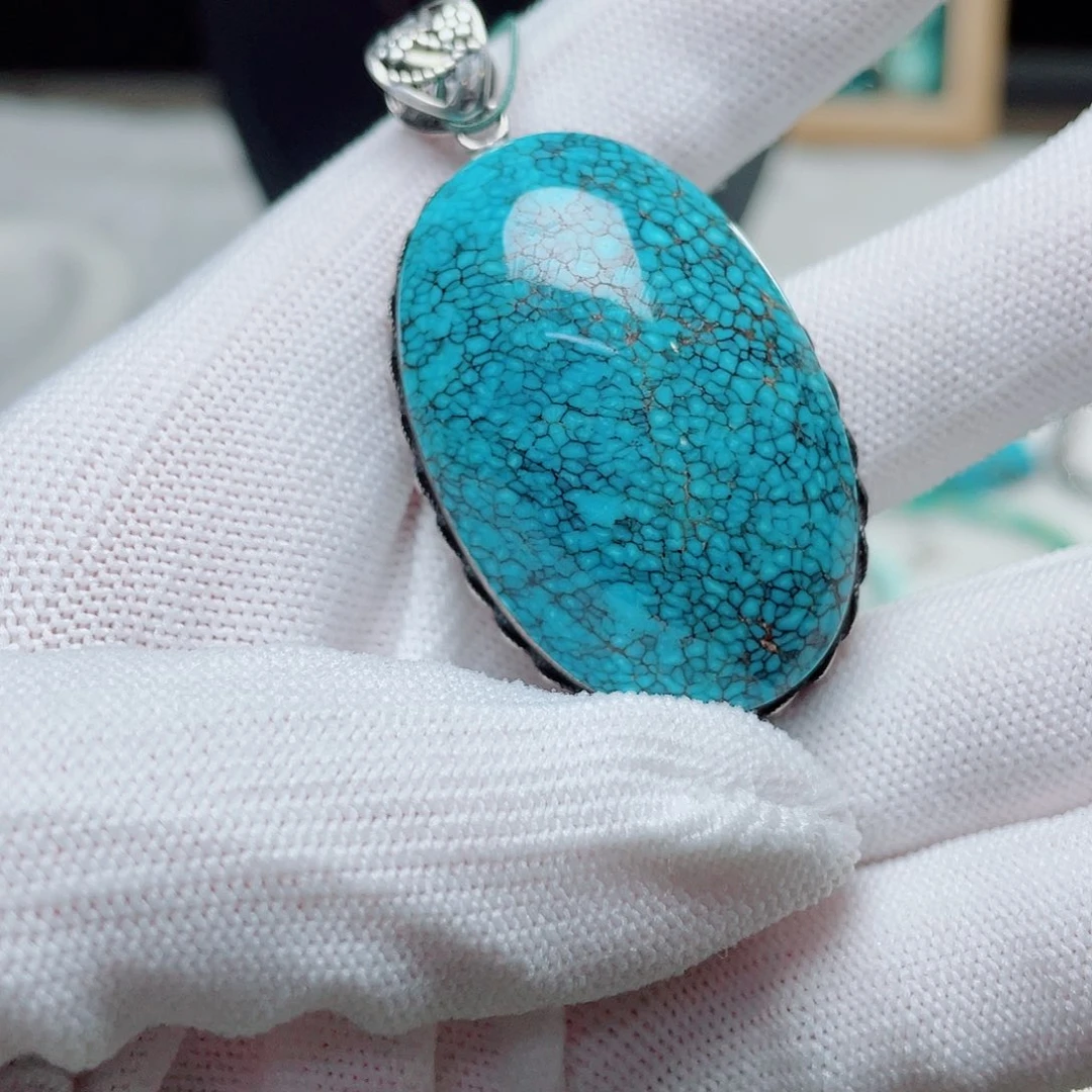 流***雨银S925镶嵌绿松石珠宝半成品