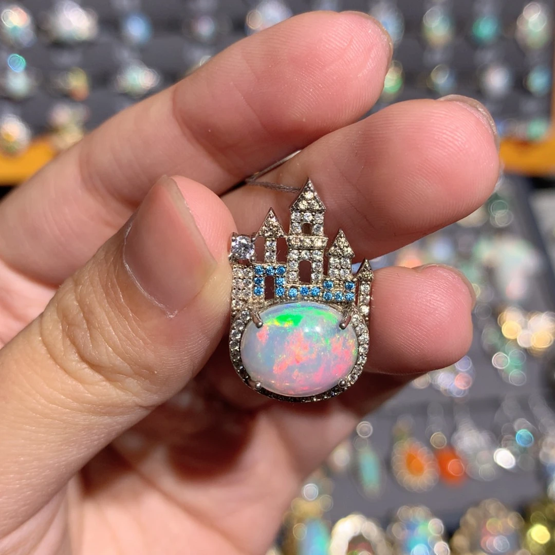 欧泊银S925镶嵌欧泊吊坠y