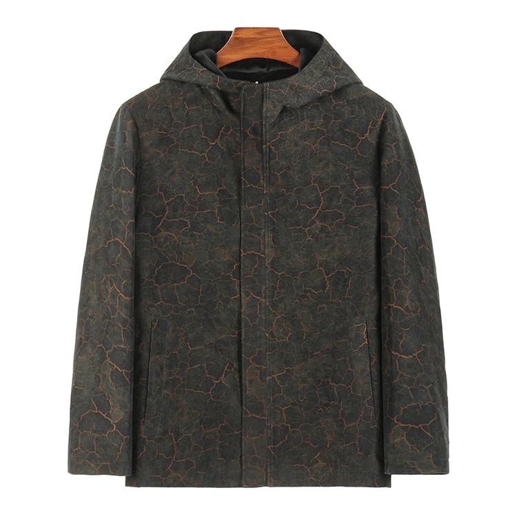 88938 男士双层双面穿连帽外套 桑蚕丝龟纹香云纱新中式加厚上衣