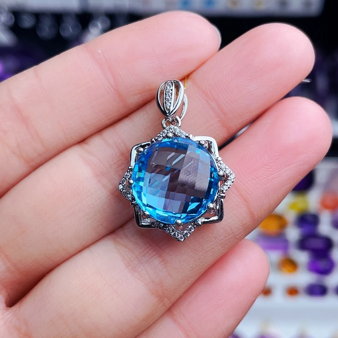 颈饰银S925镶嵌托帕石天然保真