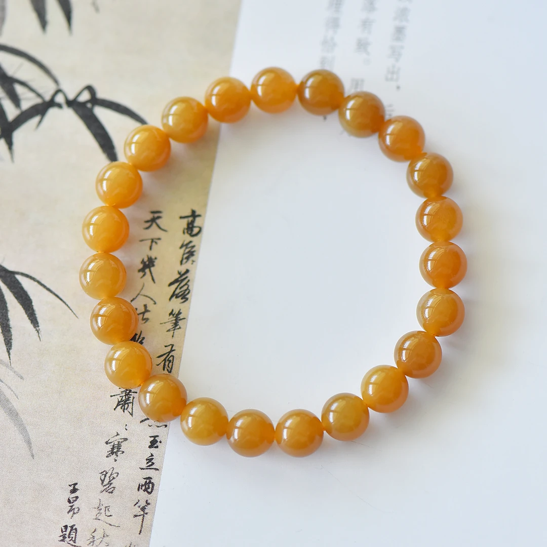 天然和田玉糖玉约8mm时尚简约圆珠手链