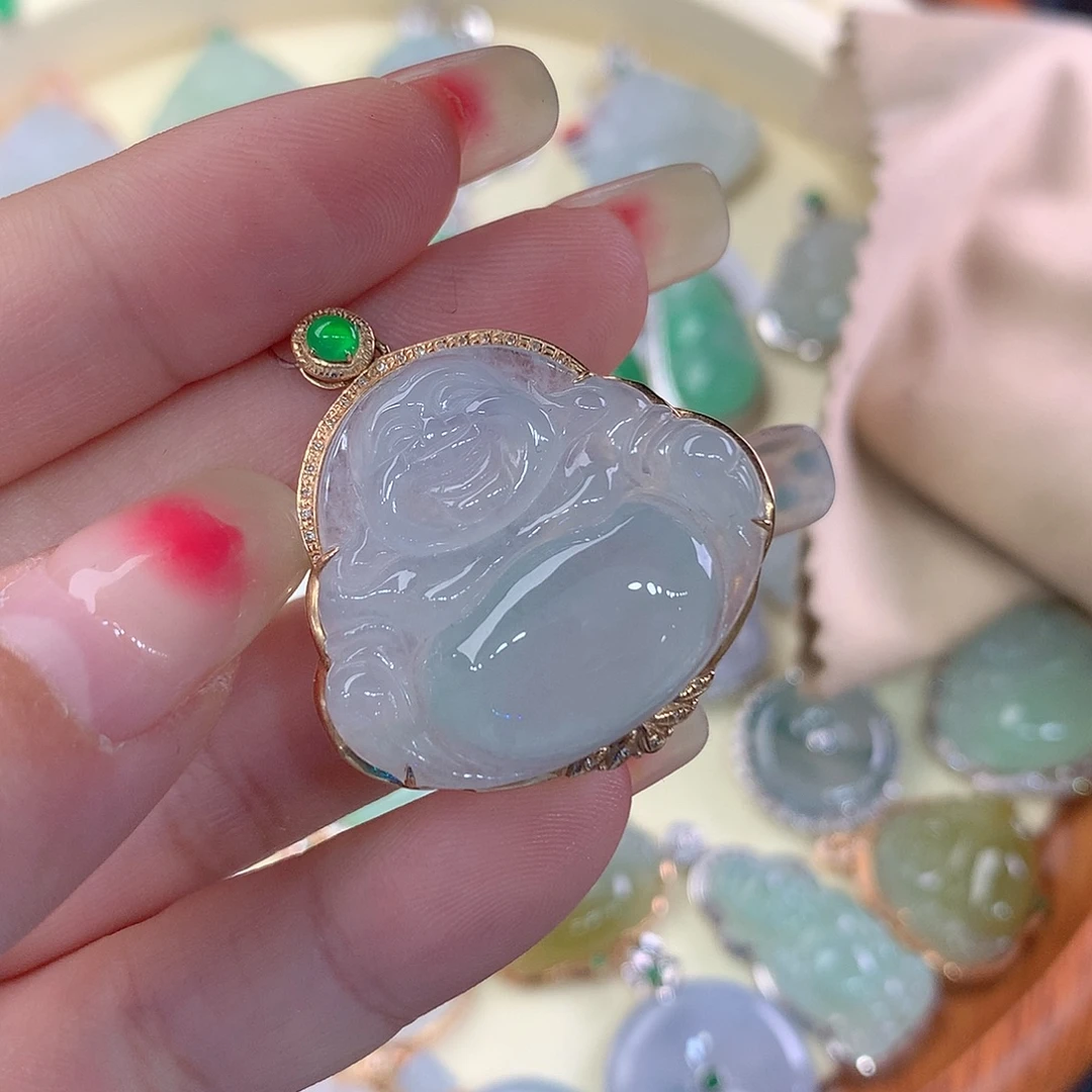 翡翠18K金镶嵌吊坠(不含链)