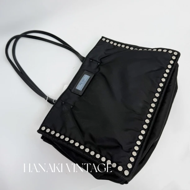 95新 Prada/普拉达 花绮二店/Prada尼龙铆钉托特单肩包